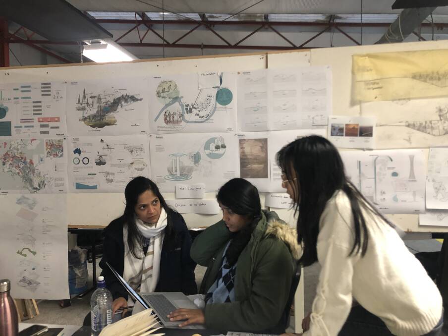 University of Newcastle Masters Architectures students working on their Future Sites: Imagining a New Hunter Valley exhibition. Picture supplied