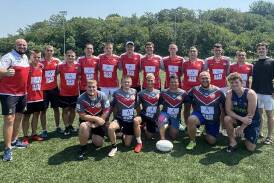 Ryan Jurkans (front right) is currently playing for Ukraine U19s in the Rugby League European Championships in Serbia. He is joined by his brother Brock on the trip. 
