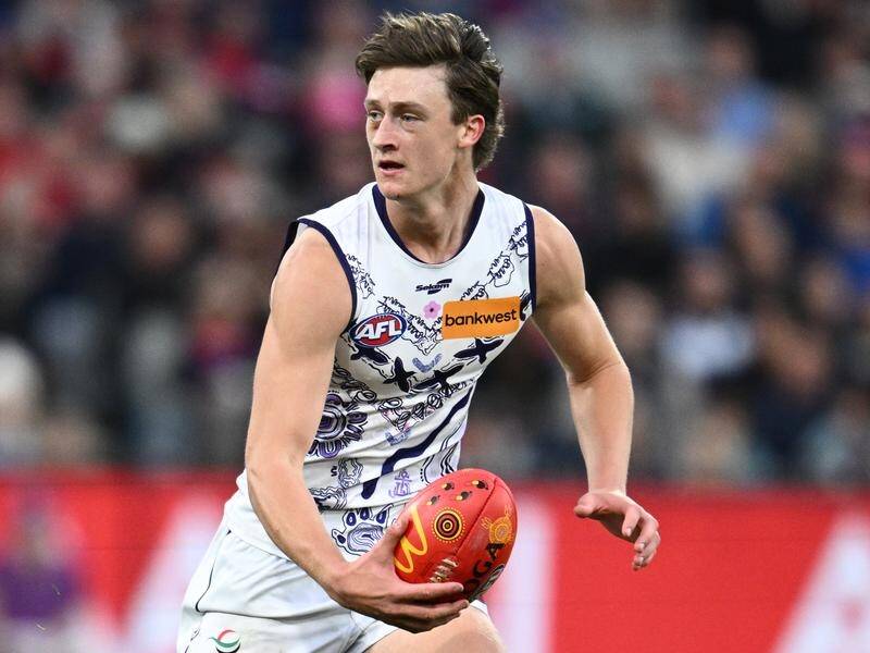 Jye Amiss has signed a contract extension to remain with Fremantle until the end of the 2029 season. (Joel Carrett/AAP PHOTOS)
