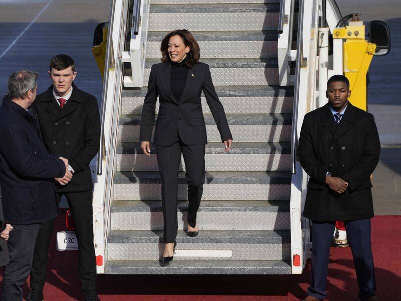 US Vice President Kamala Harris arrives for the Munich Security Conference at Munich airport. (AP PHOTO)